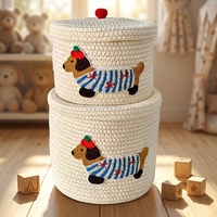Panier de rangement en tissu durable et écologique au design de dessin animé, avec poignées en corde de coton et couvercle anti-poussière, pour jouets d'enfants, chiot, salon
