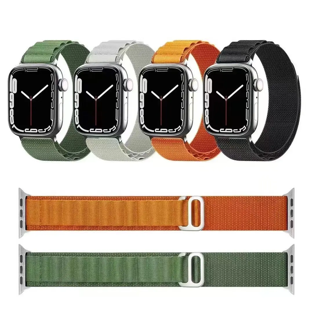 Designer Sport 49Mm Nylon Braided Loop For Apple Watch Series 8 Band Starlight Alpine Green Watch Strap 45Mm