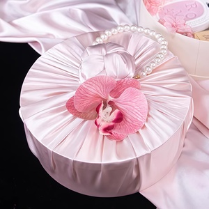 Elegante Caja de Regalo de <span class=keywords><strong>Boda</strong></span> Cilíndrica de Satén Rosa Pálido con Adorno de Flor Artificial y Orquídea, Empaque de Regalo Nupcial de Lujo <span class=keywords><strong>para</strong></span> <span class=keywords><strong>Invitados</strong></span> - Product Image 2