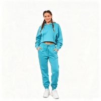 Ensemble de survêtement 2 pièces en coton pour femme avec logo personnalisé, sweat à capuche et pantalon de jogging de haute qualité pour la gym