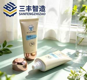 หลอดบีบเครื่องสำอางพลาสติก PE พิมพ์โลโก้ตามสั่ง หลอดเปล่าสำหรับบีบครีมบีบี ครีมกันแดด พร้อมฝาสีโรสโกลด์เคลือบด้วยไฟฟ้า - Product Image 1