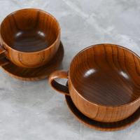 Ensemble de tasse, soucoupe et cuillère en bois vintage cylindrique fait à la main, personnalisé, écologique, durable, de qualité alimentaire, 200 ml, vente en gros