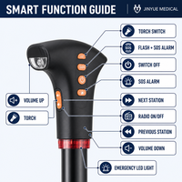 Canne de marche pliable en alliage d'aluminium noir, intelligente, avec lumière LED Bluetooth, alarme, radio FM, base stable, légère, bâton réglable 250