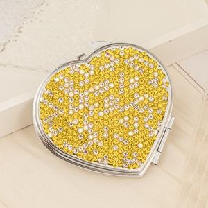Crystal Rhinestone Heart Shaped Compact Mirror Dual Sided HD Glass <b>Silver</b> Metal Folding Pocket <b>Makeup</b> Mirror Bulk Wholesale - Product Image 4