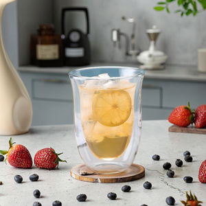 Tazze da Caffè e Tè in <span class=keywords><strong>Vetro</strong></span> Borosilicato a Doppia Parete <span class=keywords><strong>Trasparente</strong></span>, Ecologiche e Moderne, 80ml/250ml/300ml con <span class=keywords><strong>Piattini</strong></span>, per il Ritorno a Scuola - Product Image 3