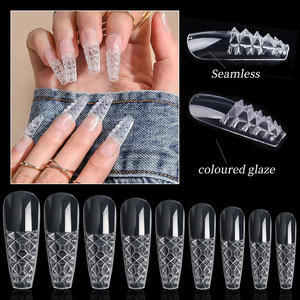 Uñas Acrílicas ABS Transparentes, Forma Trapezoidal, Largas y Puntiagudas, Diseño Cóncavo Convexo 3D con Cristales - Product Image 6