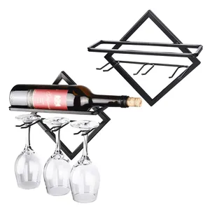 Wall Mounted Metal Wine Rack Wine Bottle Rack and Stemware Hanger Bottle & Glass Holder for Home & Kitchen Display Decor