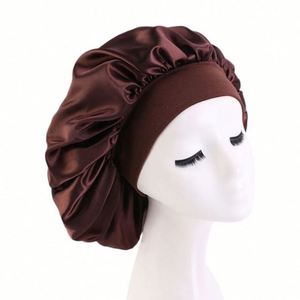 Bonnet en satin personnalisé avec logo, accessoires pour cheveux, bande élastique large, grande taille, bonnet de nuit pour femmes, usage quotidien et plage - Product Image 6