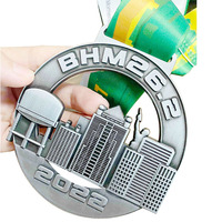 Medali Olahraga 3D Desain Pemandangan Alam Perak Antik, Medali Olahraga Kustom, Medali Marathon Trail Kustom, Medali Olahraga Kustom