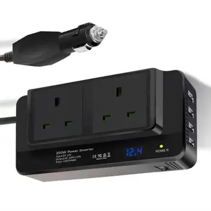 Onduleur à onde sinusoïdale modifiée numérique de 200 watts, onduleur de voiture 12V DC à AC 240V avec 4 ports de charge USB 4.8A