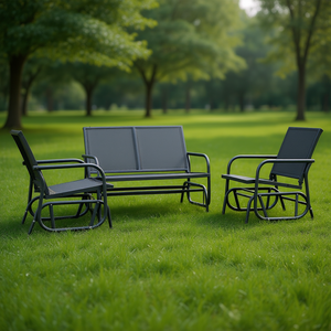 Ensemble de salon de jardin Black Garden Glider en textilène avec structure en acier, 3 places, mobilier d'extérieur au design contemporain - Product Image 2
