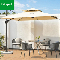 Parasol de plage pliable de 3 m avec éclairage LED, base en plastique, pour hôtel, restaurant, terrasse, extérieur, mobilier en aluminium, imperméable