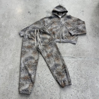 Ensemble de survêtement vintage rétro imprimé léopard, coupe oversize et carrée, streetwear, avec sweat à capuche zippé intégral