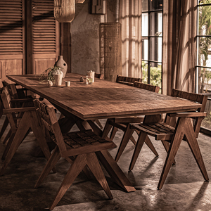 Mesa de Comedor Rectangular Larga de Madera Maciza de Teca Antigua Importada MountainLiving, Estilo Artístico del Norte de Europa XO980013 para Sala de Estar - Product Image 5