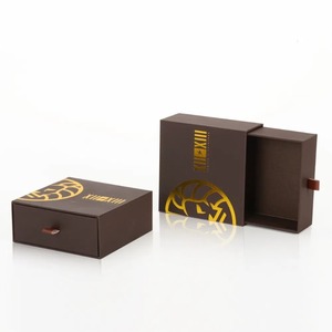 Slide Out <b>Drawer</b> Gift Box Hot Stamping Logo Rigid Cardboard Jewelry Packaging Box with Leather <b>Pull</b> Tab - Product Image 6