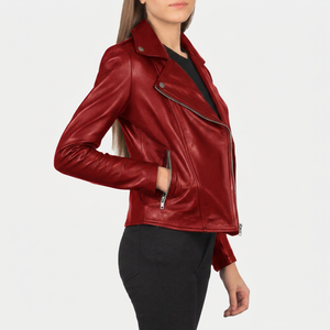 Chaqueta de cuero de lujo para mujer de invierno. La clásica chaqueta de cuero roja para mujer, de piel de oveja lisa. - Product Image 5