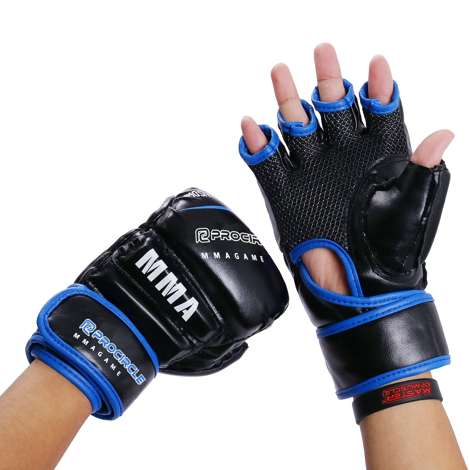 Boxing Gloves Custom Logo Blue PU Half Finger Mma Gloves