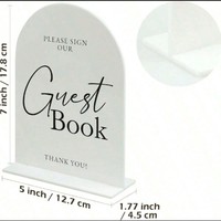 FUNMOOD BAI-1 Plaque de présentation de livre d'or de mariage en acrylique blanc, moderne, réutilisable, texte personnalisable, pour table de réception