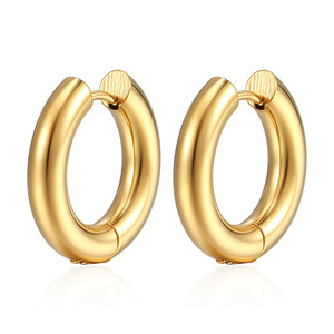 Boucles d'oreilles créoles minimalistes en acier inoxydable plaqué or PVD 18 carats bicolore pour femmes et hommes |   Hypoallergénique et inaltérable - Product Image 2