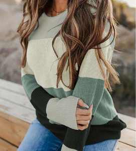 Suéter Casual Europeo y Americano para <span class=keywords><strong>Mujer</strong></span>, Otoño e Invierno, Nuevo, Cuello Redondo a <span class=keywords><strong>Rayas</strong></span>, Jersey de Punto de Manga Larga - Product Image 5