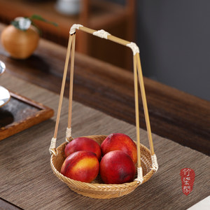 Bamboo Woven Small Round Basket Handheld Tea Snack Fruit Tray Storage Serving Tray Residential Use - Product Image 4