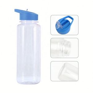 Bouteille d'eau sport en plastique 700 ml personnalisable avec logo, qualité alimentaire, avec paille rabattable, couvercles anti-fuite, poignée portable et large ouverture - Product Image 3
