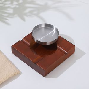 Cendrier à cigares en bois carré rétro brun en bois massif avec insert en acier inoxydable, portable pour usage domestique - Product Image 3