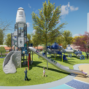 Aire de jeux commerciale géante en forme de tour spatiale |   Équipement de jeu extérieur sur le thème des fusées pour enfants avec toboggans en spirale rotomoulés - Product Image 4
