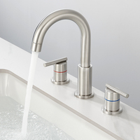 Robinet de salle de bain moderne à double poignée, finition nickel brossé, en laiton, col de cygne haut, pivotant à 360°, 3 trous, montage sur comptoir