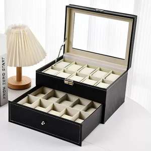 Cofanetto <span class=keywords><strong>Porta</strong></span> <span class=keywords><strong>Orologi</strong></span> a 24 Scomparti con Vetrina Espositiva in Plastica Nera per <span class=keywords><strong>Uomo</strong></span> Organizzatore per Collezione di <span class=keywords><strong>Orologi</strong></span> con Logo Personalizzato - Product Image 2
