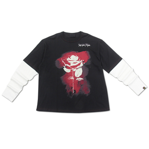 Camiseta Premium con Gráfico <span class=keywords><strong>de</strong></span> Rosas en Capas para Hombre, Bicolor en Blanco y Negro, Corte Holgado, Manga Larga, Estilo Casual con Estampado Artístico - Product Image 1
