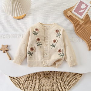 Cardigan à col rond pour fillettes Danny D, manches longues, boutonné, motif floral, 95% coton, 5% nylon, vêtement d'extérieur, boléro, shrug - Product Image 3