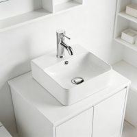 Lavabo Carré Moderne en Céramique à Poser sur Plan de Travail, Facile à Nettoyer, pour Hôtels, Espaces Publics et Usage Commercial