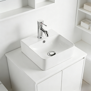 Lavabo Cuadrado Moderno de Cerámica para Baño, Lavabo de Sobremesa Fácil de Limpiar para Uso en Hoteles, Comercios y Espacios Públicos - Product Image 2