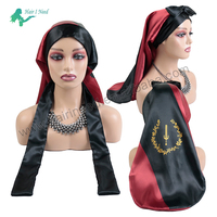 Bonnet long en satin de haute qualité avec logo personnalisé, drapeau du pays HaiTi, avec attache pour la tête, ajustable, pour le soin des cheveux, bonnet de nuit pour femmes