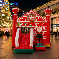 Château gonflable de Noël BOSTYLE en PVC, combo maison en briques, maison de saut, toboggan, installations aquatiques
