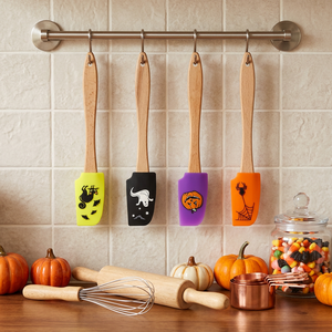 Espátula de Silicona para Halloween con Mango de Madera, Antiadherente de Grado Alimenticio, 4 Diseños, Utensilios para Hornear, Regalo para Fiestas y Repostería - Product Image 4