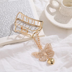 Pinza de pelo de mariposa de <span class=keywords><strong>Metal</strong></span> de moda con cadenas pinza de pelo de aleación oro y plata pinzas de pelo grandes niñas - Product Image 5