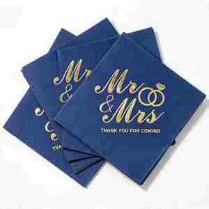 Custom Blue Gold <b>Paper</b> Napkins airlaid 2 Ply Disposable <b>Serviettes</b> Logo Printed for Wedding Cocktail Party - Product Image 1