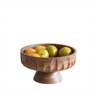 Cuenco para Servir Alimentos de Madera de Acacia con Base, Pulido, Estilo Vintage, Ecológico, Hecho a Mano, Decoración para el Hogar, Exhibición en Encimera BS - Product Image 2