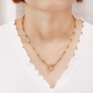Collar de cadena grande de acero inoxidable con forma de bambú, Gargantilla Simple de 316L con <span class=keywords><strong>cierre</strong></span> de barra en T O Clip de palanca - Product Image 6