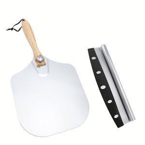 Nouveaux accessoires de <span class=keywords><strong>four</strong></span> populaires : ensemble de pelle à <span class=keywords><strong>pizza</strong></span> en aluminium, roulette à <span class=keywords><strong>pizza</strong></span>, pelles pliables - Product Image 3