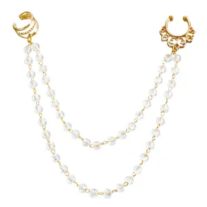 Gaby Ethnic wind wear piercing clous dames double nez stud Stage sans perforation imitation cristal <span class=keywords><strong>faux</strong></span> boucle d'oreille chaîne de nez - Product Image 1