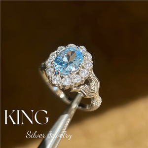 Anillo de Plata de Ley S925 Ocean Blue Beauty con Forma de Flor y Engaste Pavé, Joyería de Moda para Mujer, Regalo - Product Image 2