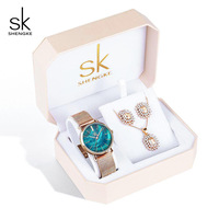SK Top-reloj de lujo para mujer, conjunto de Regalo para boda, pulsera de oro rosa, collar, joyería, conjunto de Regalo para esposa, Regalo de San Valentín