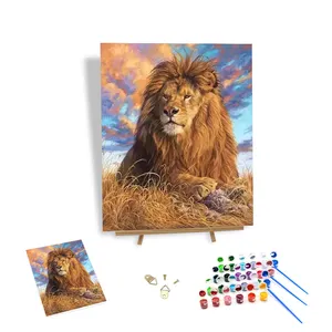 Animal Paint by Numbers Hand-painted on Canvas Savanna Lion Diy Oil Painting Handmade Home Decor Picture
