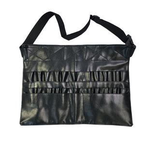 Portable <b>Makeup</b> <b>Brush</b> Fanny Pack Storage <b>Bag</b> Black PU Leather Zipper Closure Waterproof Outdoor Beauty Artist Tool <b>Bag</b> - Product Image 3