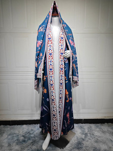 Elegant Floral Print Abaya <b>Set</b> for Women Crepe Chiffon Open Front Muslim Dress With Hijab Ramadan Eid <b>Modest</b> Wear - Product Image 6