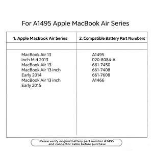 Batterie de remplacement pour ordinateur portable A1495 7.6V 4950mAh pour <span class=keywords><strong>MacBook</strong></span> <span class=keywords><strong>Air</strong></span> <span class=keywords><strong>11</strong></span> pouces A1465 A1370 mi-2011 à début <span class=keywords><strong>2015</strong></span> Vente en gros d'usine - Product Image 3
