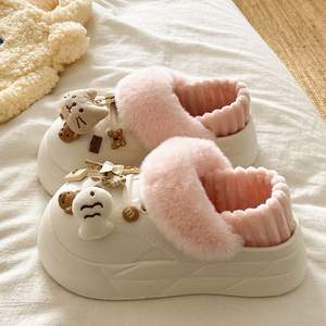 Evergreen Open Toe Half-<b>Slipper</b> for Women's Autumn/Winter <b>Thick</b>-<b>Soled</b> Double-Layer Wool Cotton Anti-Slippery <b>Slippers</b> - Product Image 4